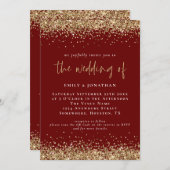 Eleganter QR Burgundy Gold Glitzer Wedding Einladung (Vorne/Hinten)