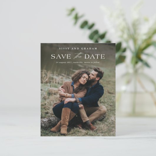 Eleganter QR Code 2 Foto Hochzeit Speichern Sie da (Stehend Vorderseite)