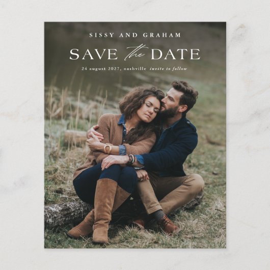 Eleganter QR Code 2 Foto Hochzeit Speichern Sie da (Vorderseite)