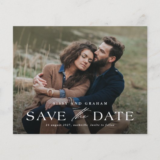 Eleganter QR Code 2 Foto Hochzeit Speichern Sie da (Vorderseite)