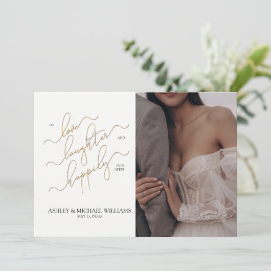 Eleganter QR Code 2 Foto Script glücklich immer na Einladung (Stehend Vorderseite)