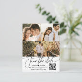 Eleganter QR-Code 3-Foto-Collage Save the Date Einladung (Stehend Vorderseite)