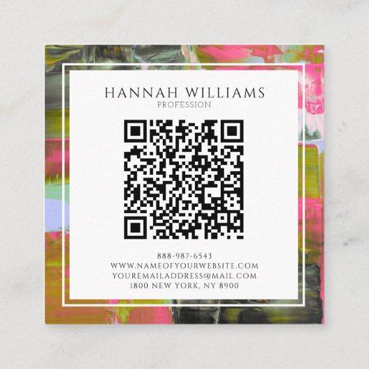 Eleganter QR-Code Abstraktes Farbmuster Quadratische Visitenkarte (Rückseite)