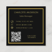 Eleganter QR-Code aus schwarzem Gold Quadratische Visitenkarte (Rückseite)