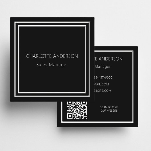 Eleganter QR-Code aus schwarzem Silber Quadratische Visitenkarte