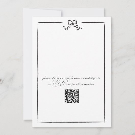 Eleganter QR Code Black Hand Drawn Bow Einladung (Rückseite)