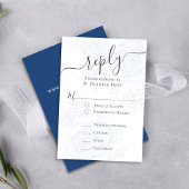 Eleganter QR Code Blaue Flora Klassische Speisen RSVP Karte