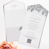 Eleganter QR Code Blue Floral UAWG Online Einfach All In One Einladung