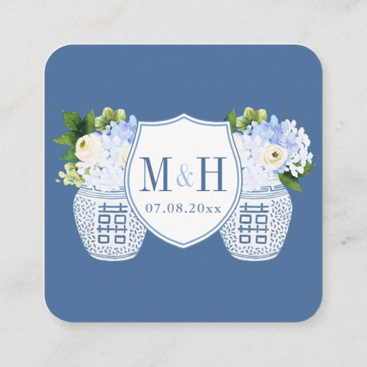 Eleganter QR Code Blue White Wedding RSVP Begleitkarte (Rückseite)