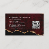 Eleganter QR Code Burgundy Marble Agate Geode Visitenkarte (Rückseite)