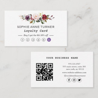 Eleganter QR Code Burgundy Pink Floral Beruflich Treuekarte