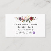 Eleganter QR Code Burgundy Pink Floral Beruflich Treuekarte (Vorderseite)