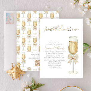 Eleganter QR-Code Champagne Chic Bow Braut-Luncheo Einladung