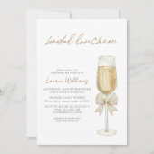 Eleganter QR-Code Champagne Chic Bow Braut-Luncheo Einladung (Vorderseite)