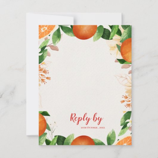 Eleganter QR Code Citrus Orange Autumn Hochzeit im RSVP Karte (Vorderseite)