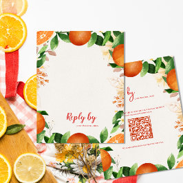 Eleganter QR Code Citrus Orange Autumn Hochzeit im RSVP Karte