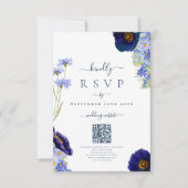 Eleganter QR-Code der Blumenzettel RSVP Karte (Vorderseite)