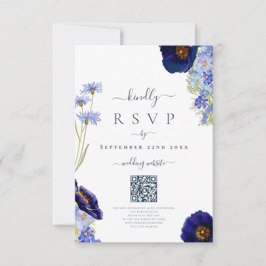 Eleganter QR-Code der Blumenzettel RSVP Karte (Vorderseite)