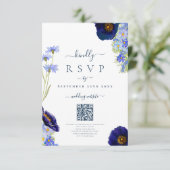 Eleganter QR-Code der Blumenzettel RSVP Karte (Stehend Vorderseite)