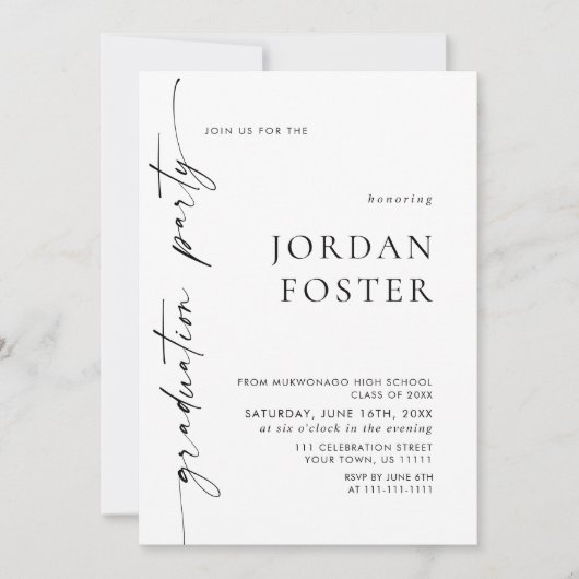 Eleganter QR-Code der Minimalistischen FOTO Gradua Einladung (Vorderseite)