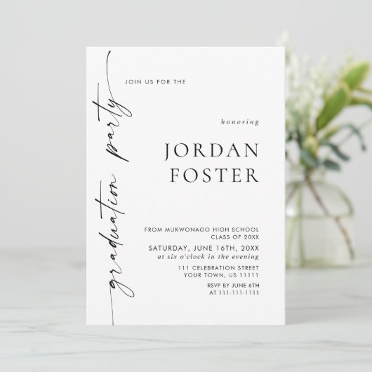 Eleganter QR-Code der Minimalistischen FOTO Gradua Einladung (Stehend Vorderseite)