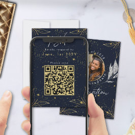 Eleganter QR-Code der Navy Gold Graduation Party RSVP Karte