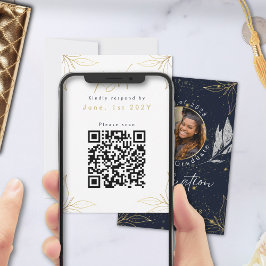 Eleganter QR-Code der Navy Gold Graduation Party RSVP Karte