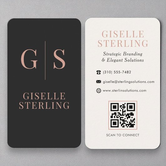 Eleganter QR-Code der Rose Gold Monogram Visitenkarte