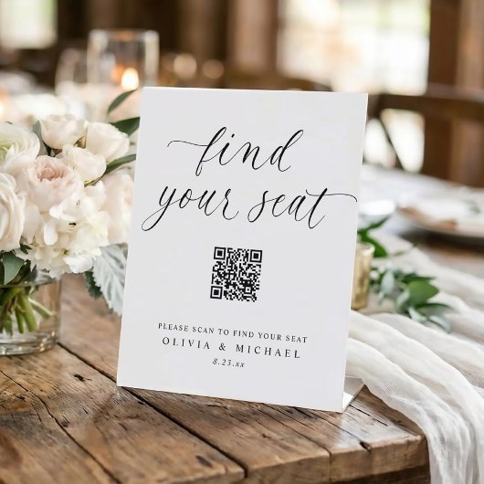 Eleganter QR-Code Digital Sitzplan Hochzeit Sockelschild