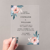 Eleganter Qr Code | Dusty Blue Floral Wedding Acryleinladungen (Insitu (Handheld))