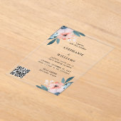 Eleganter Qr Code | Dusty Blue Floral Wedding Acryleinladungen (Ablage )