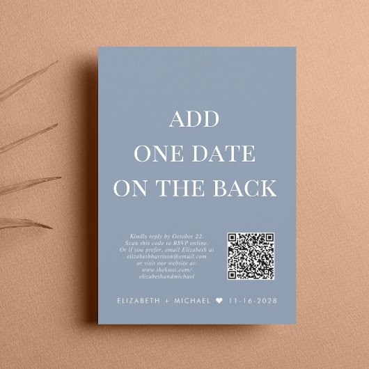 Eleganter QR Code Dusty Blue Wedding Empfang Einladung