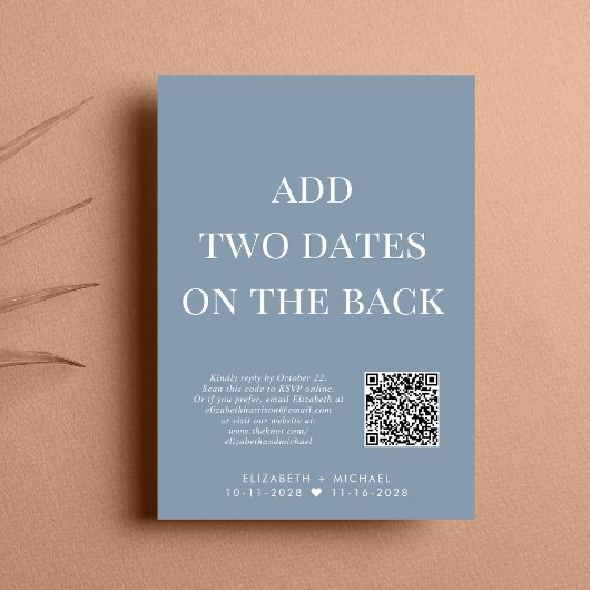 Eleganter QR Code Dusty Blue Wedding Empfang Einladung