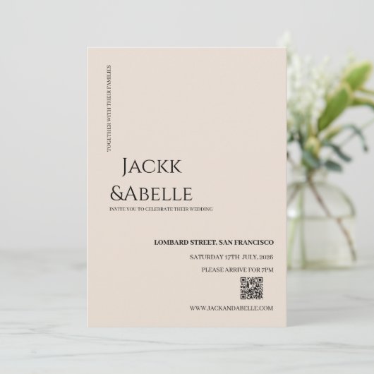 Eleganter QR Code Einladung zur Hochzeit (Stehend Vorderseite)