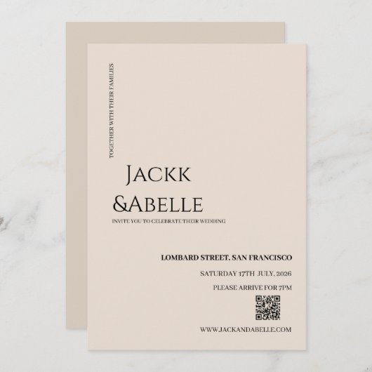 Eleganter QR Code Einladung zur Hochzeit (Vorne/Hinten)