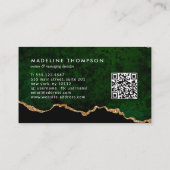 Eleganter QR Code Emerald Green Marble Agate Geode Visitenkarte (Rückseite)