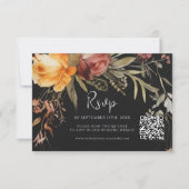 Eleganter QR Code Floral Black Wedding RSVP Karte (Vorderseite)