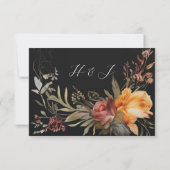 Eleganter QR Code Floral Black Wedding RSVP Karte (Rückseite)