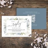 Eleganter QR Code Floral UAWG Online Dusty Blue RSVP Karte