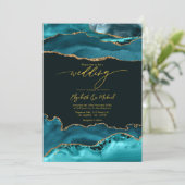 Eleganter QR-Code für Aquamarine und Gold-Agate-Ho Einladung (Stehend Vorderseite)