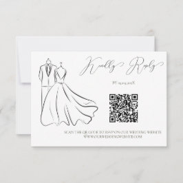 Eleganter QR Code für B&W Tux & Dress Wedding RSVP Karte