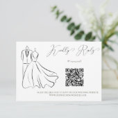 Eleganter QR Code für B&W Tux & Dress Wedding RSVP Karte (Stehend Vorderseite)
