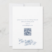 Eleganter QR-Code für Blue Toile Floral Wedding Save The Date (Rückseite)