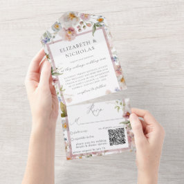 Eleganter QR-Code für Blumenhochzeiten All In One Einladung