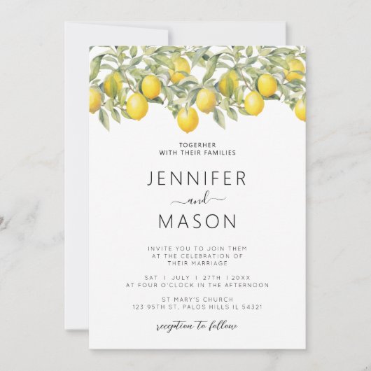 Eleganter QR-Code für Botanische Zitronenfrüchte Einladung (Vorderseite)