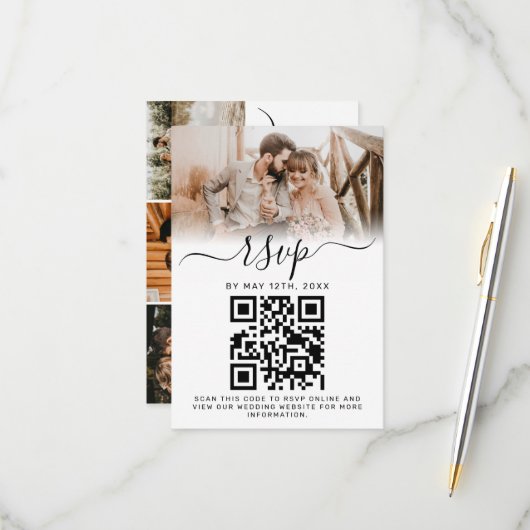 Eleganter QR-Code für das White Foto Monogram RSVP Karte (Vorderseite/Rückseite Beispiel)
