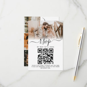 Eleganter QR-Code für das White Foto Monogram RSVP Karte