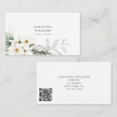 Eleganter QR-Code für den White Floral Event Plann Visitenkarte (Vorne/Hinten)