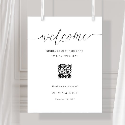 Eleganter QR-Code für die Hochzeit - Begrüßungstab Poster