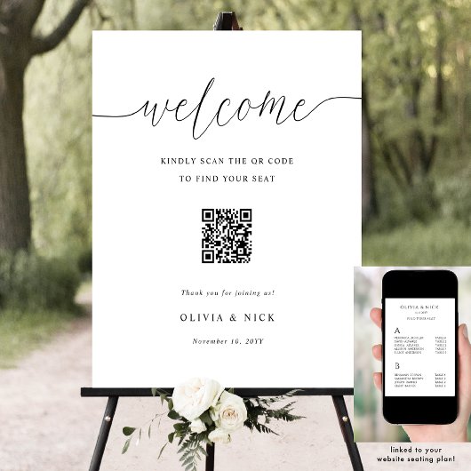 Eleganter QR-Code für die Hochzeit - Begrüßungstab Poster